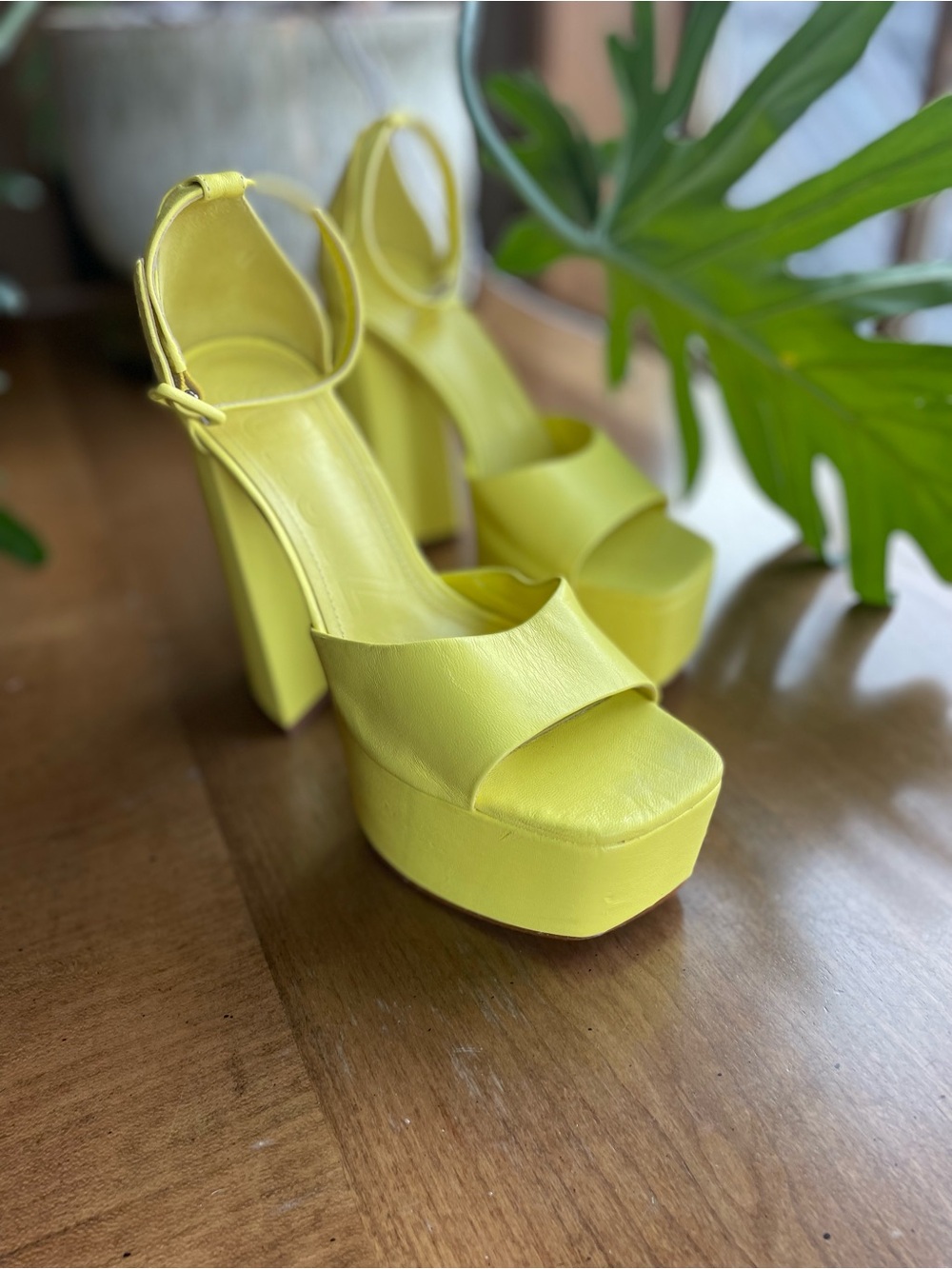 SCHUTZ Yellow Platform Ankle-Strap Heels